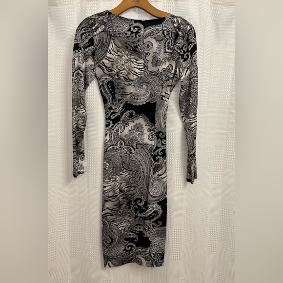 Black & white patterned front wrap dress. Sz small, never worn. Dress from Cache - Picture 2 of 2